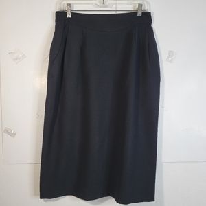 Womens Vntg Black Evan Picone 100% Worsted Wool Skirt Size 14 Wst 15.5 USA Made